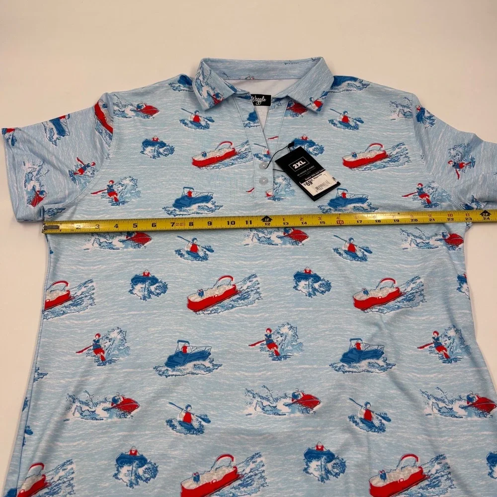 Waggle Golf Mens 2XL Blue Water Sports Print Performance Polo Shirt NWT - Picture 5 of 6